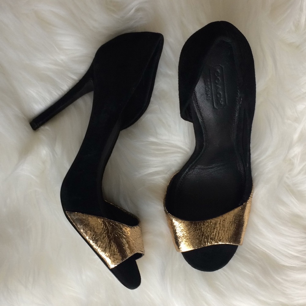 COACH black and gold heels